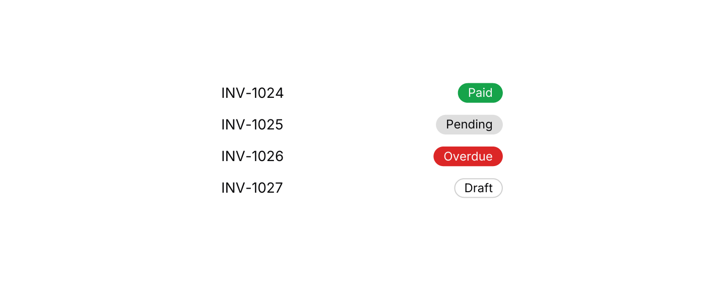 In a list: Status badges aligned against list rows.