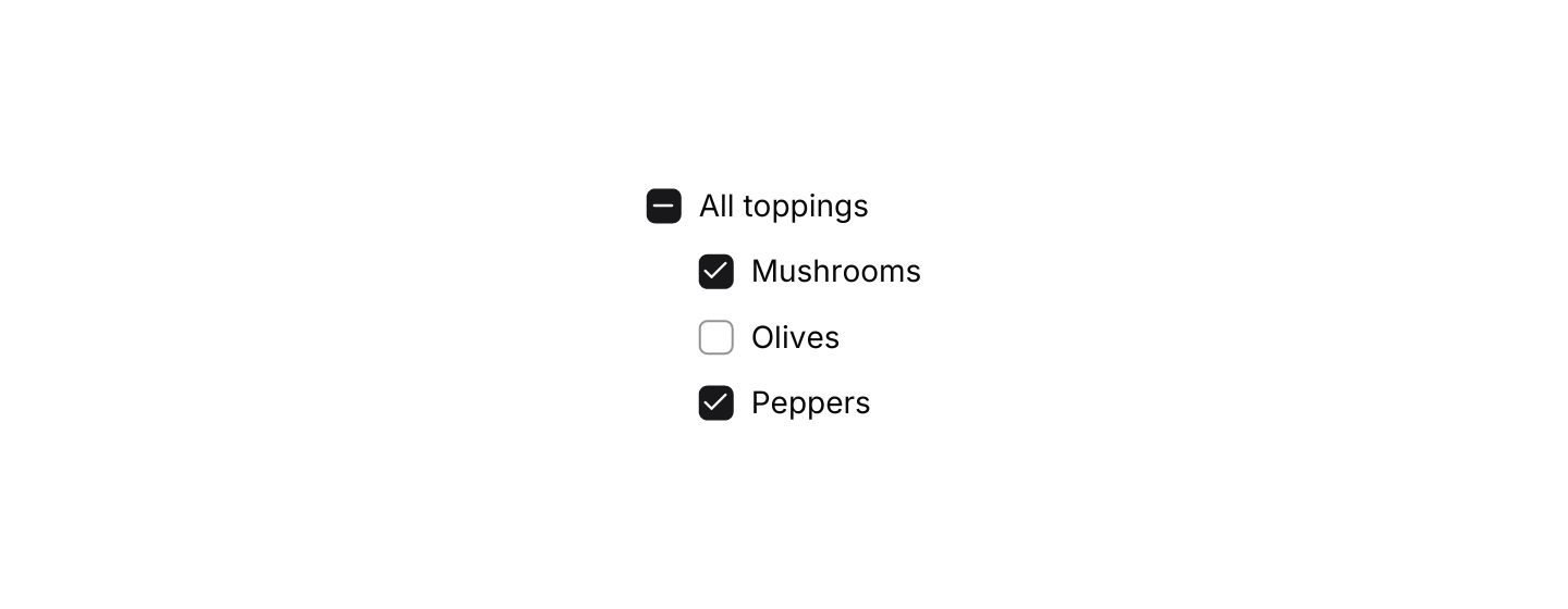 Select all: A parent checkbox that turns indeterminate for a mixed selection.