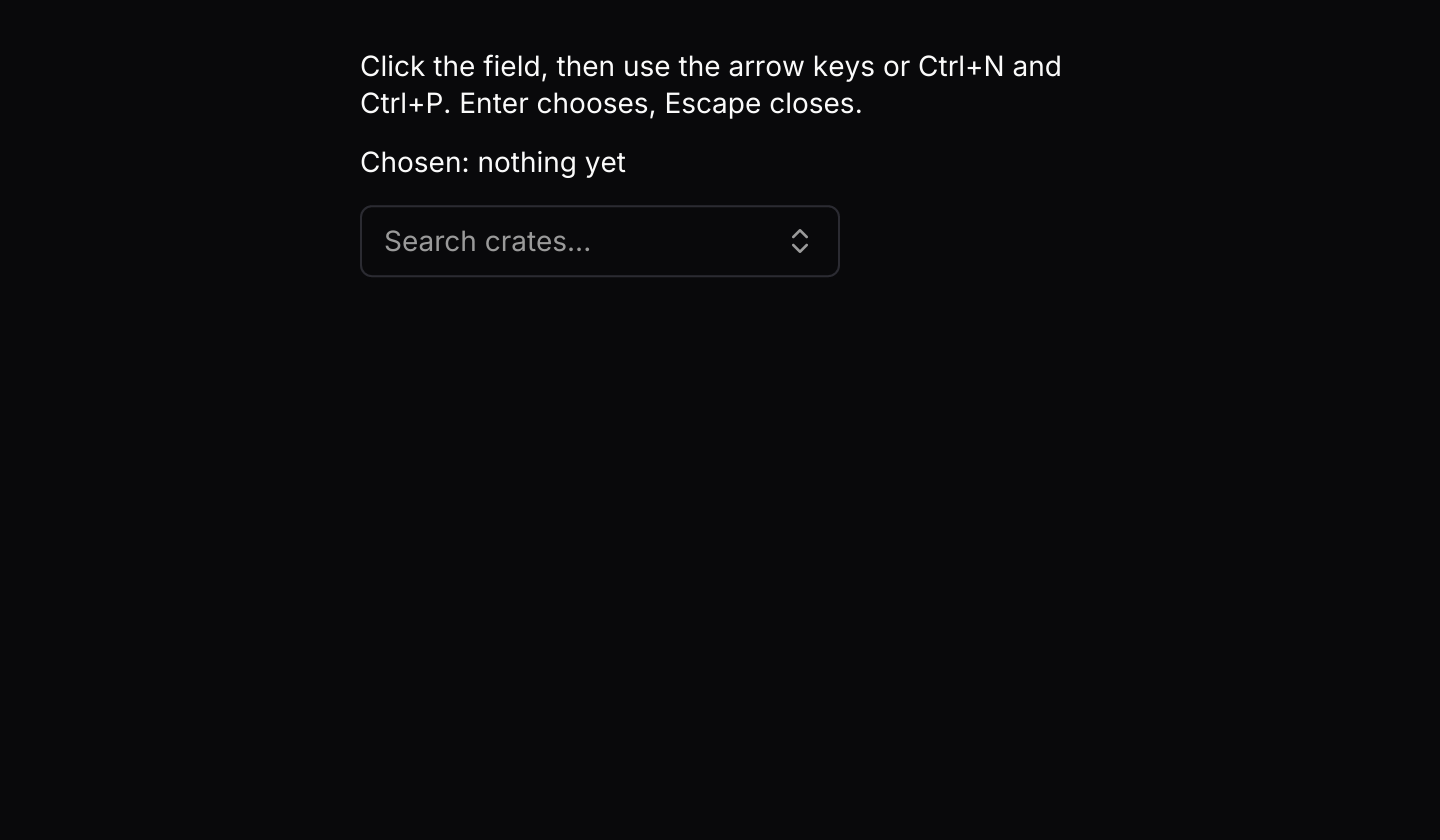 Keyboard shortcuts: The default keymap with Ctrl+N and Ctrl+P added. The combobox handles its keys itself while it has focus.