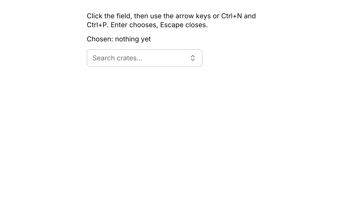 Keyboard shortcuts: The default keymap with Ctrl+N and Ctrl+P added. The combobox handles its keys itself while it has focus.