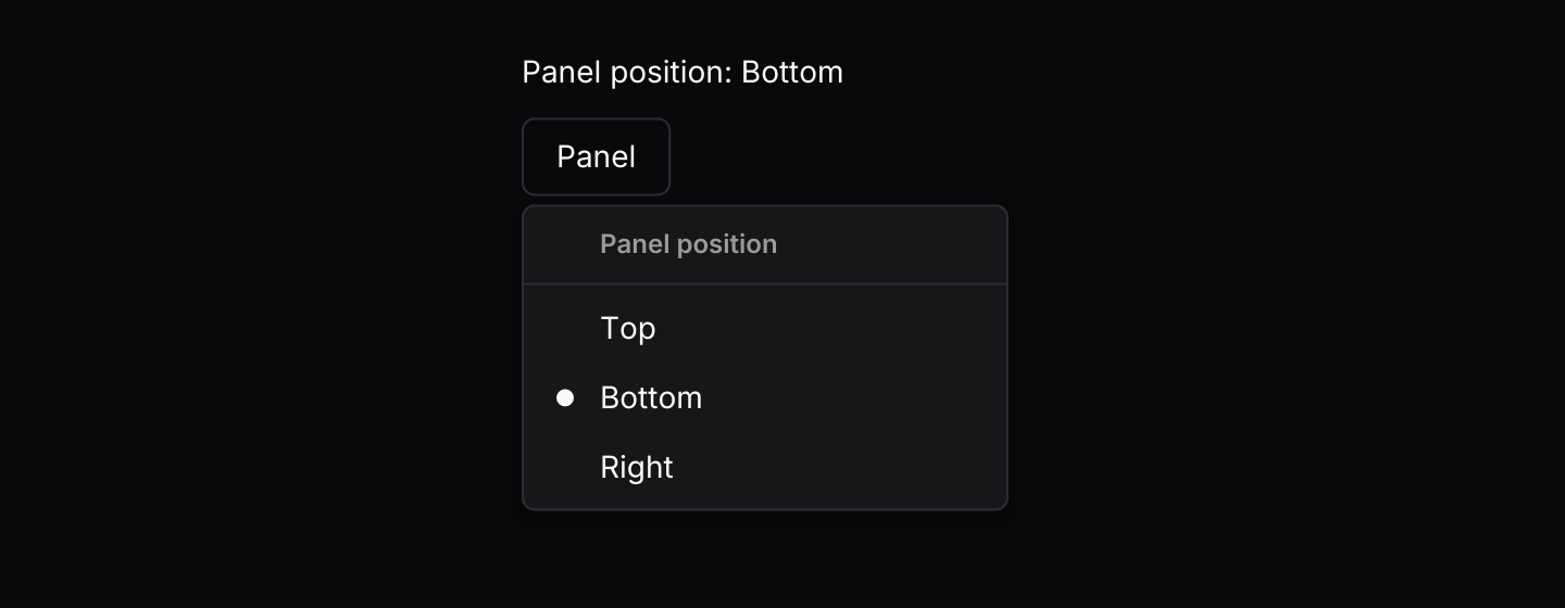 Radio items: A group of items where choosing one unchecks the others.