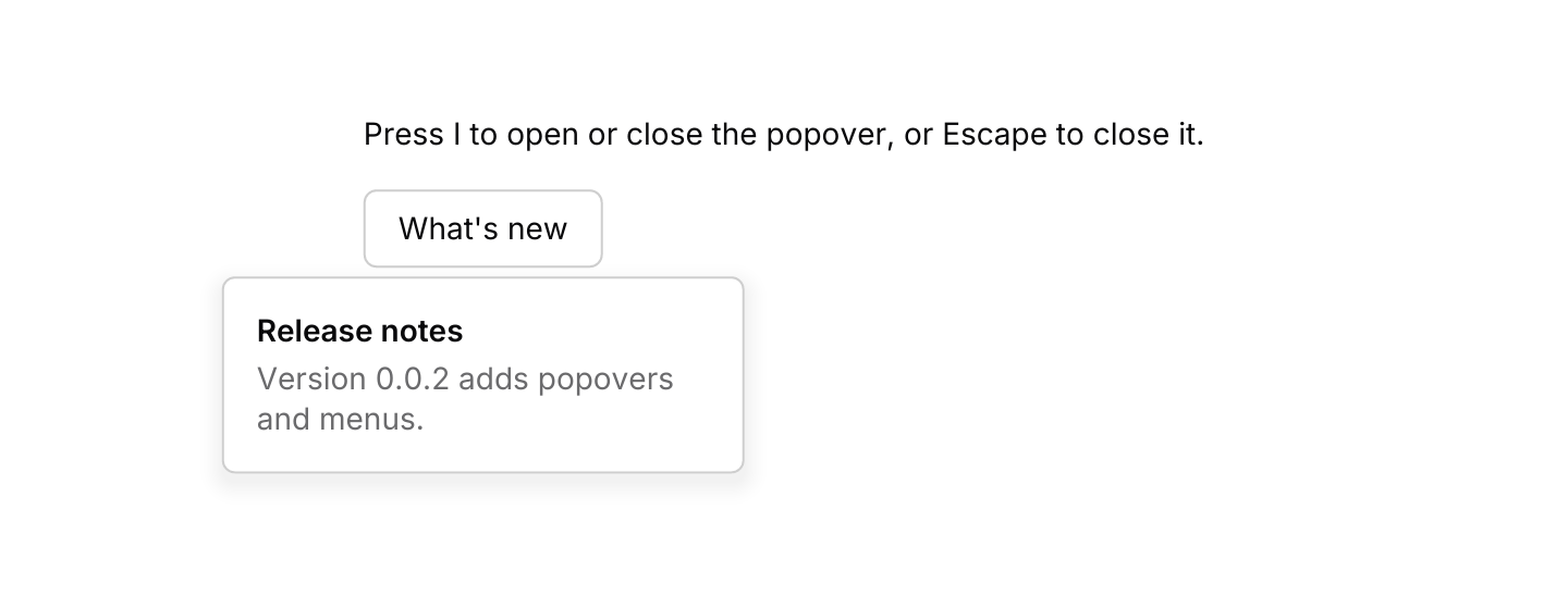 Keyboard shortcuts: Escape closes the popover, and an added binding toggles it with I.