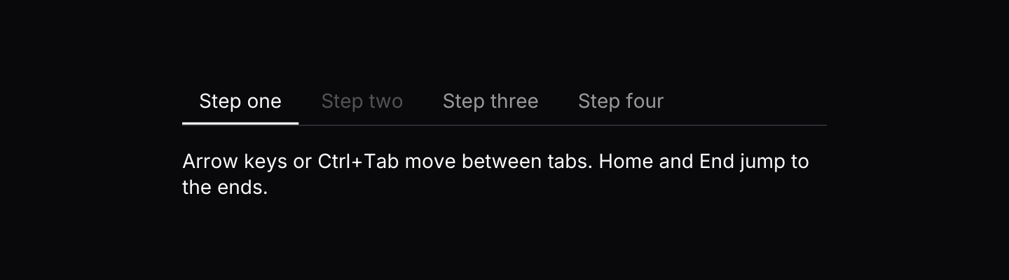 Keyboard shortcuts: Key presses resolve through the default keymap, skipping disabled tabs. In the browser, use the arrow keys, Home and End: browsers keep Ctrl+Tab for themselves.