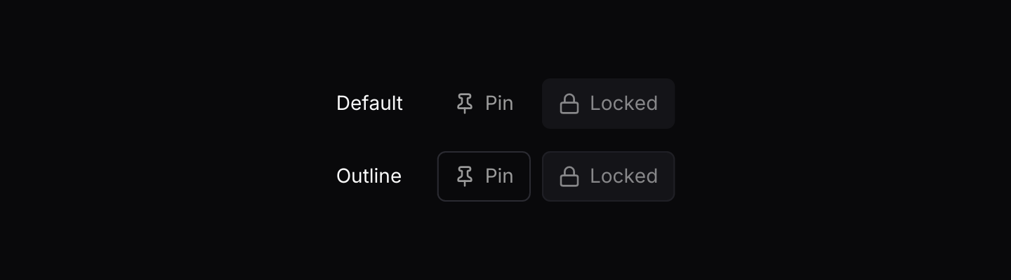 Variants: Default and outline toggles, each next to a disabled toggle that is on.