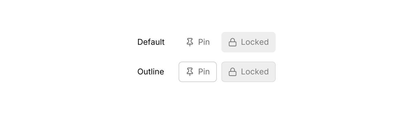 Variants: Default and outline toggles, each next to a disabled toggle that is on.