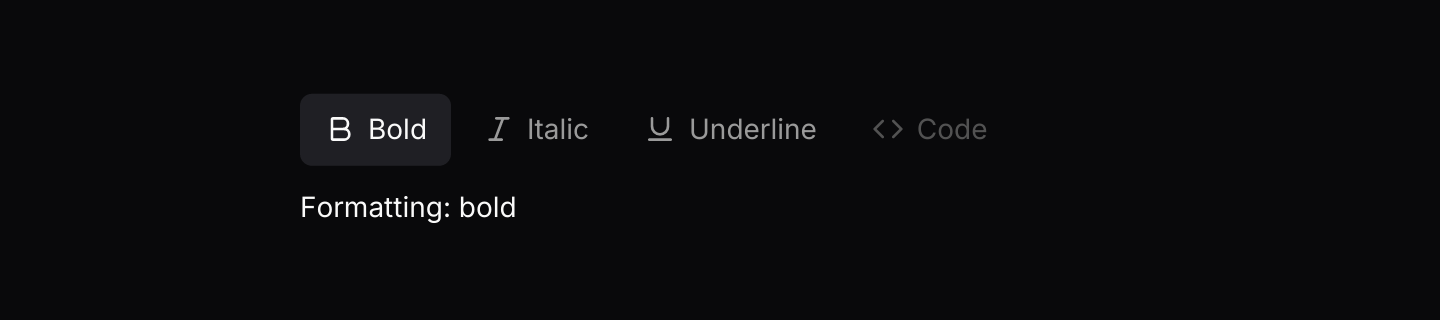 Multiple choice: Formatting toggles that switch on and off independently, with a disabled item.
