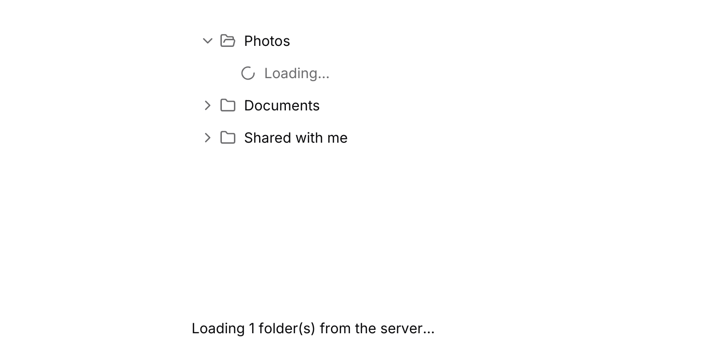Lazy loading: Folders fetch their children when first opened. A simulated server sends them through the tree's channel after a short wait, using futures-timer so it also runs in the browser.